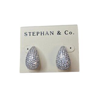 Stephan & Co Women's Silver Plated Rhinestone Pierced Earrings NWT